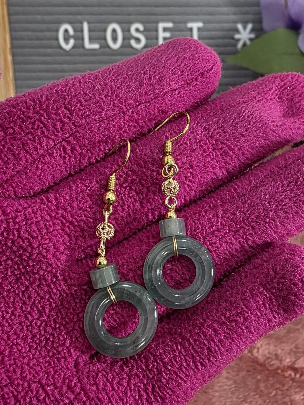 ๐น๏ธFINAL SALE๐น๏ธGold-Tone & Green Jade Hoop Drop Earrings - Women's Jewelry